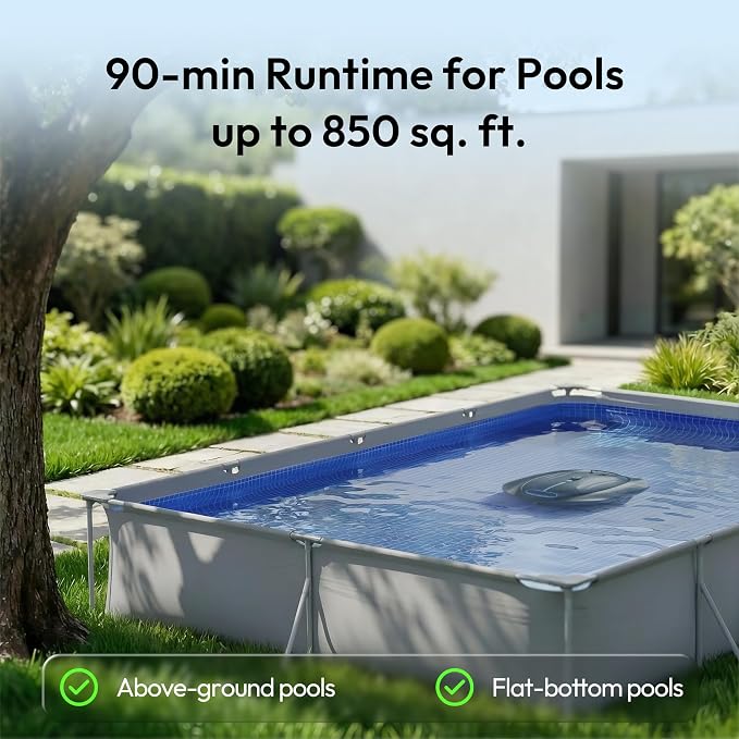 (2026 New) Bubot 300P Cordless Pool Vacuum for Above Ground Pool, Robotic Pool Cleaner with Bluehole Suction, DirtLock 2.0, Dual Filters for Above-Ground Flat Pools up to 850 Sq.Ft. Obsidian
