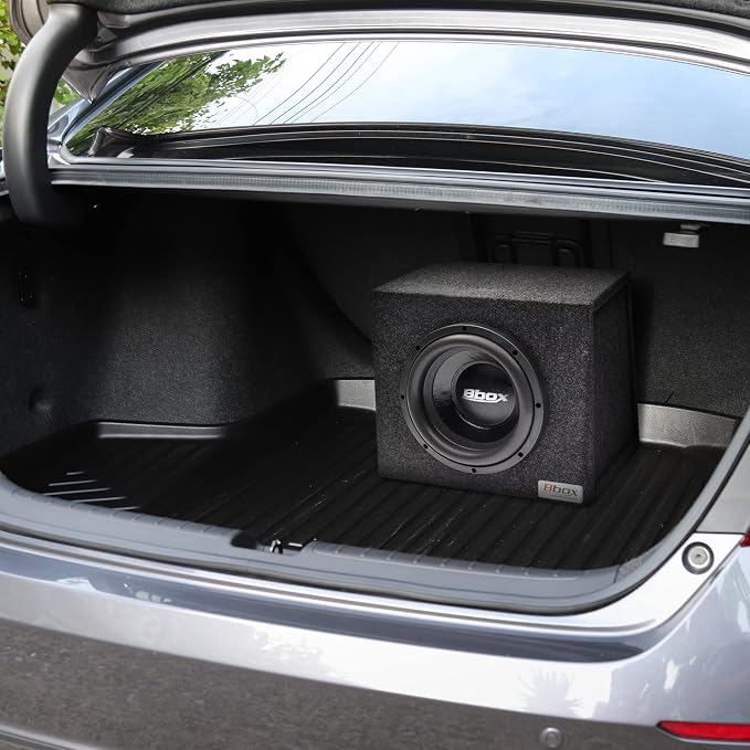 Bbox Single 10 Inch Subwoofer Sealed Enclosure - Car Subwoofer Box & Enclosures - Premium Subwoofer Box Improves Audio Quality, Sound & Bass - Red & Black Spring Terminals - Charcoal