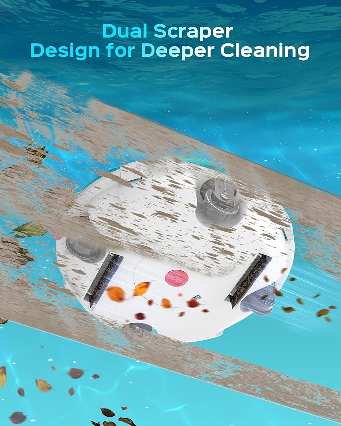 (2026 Upgrade) Cordless Pool Vacuum for Above Ground Pool, Automatic Pool Cleaner Robot Cleaning Up to 660 sq.ft, Dual-Layer Filtration, 90 Mins Runtime, Self-Parking, with Hook (Pale Blue White)