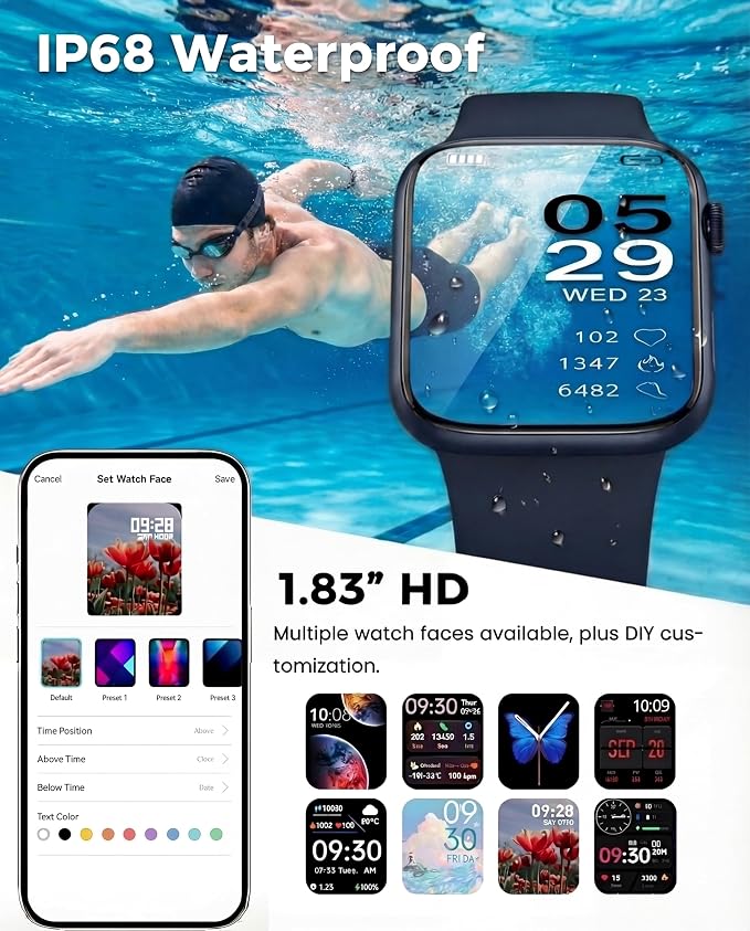 Smart Watch, Fitness Watch for Women Men with 24/7 Heart Rate/Blood Pressure Monitor,Pedometer, Sleep Tracker, 120+ Sport Modes, IP68 Waterproof Activity&Fitness Tracker Compatible with Android iPhone