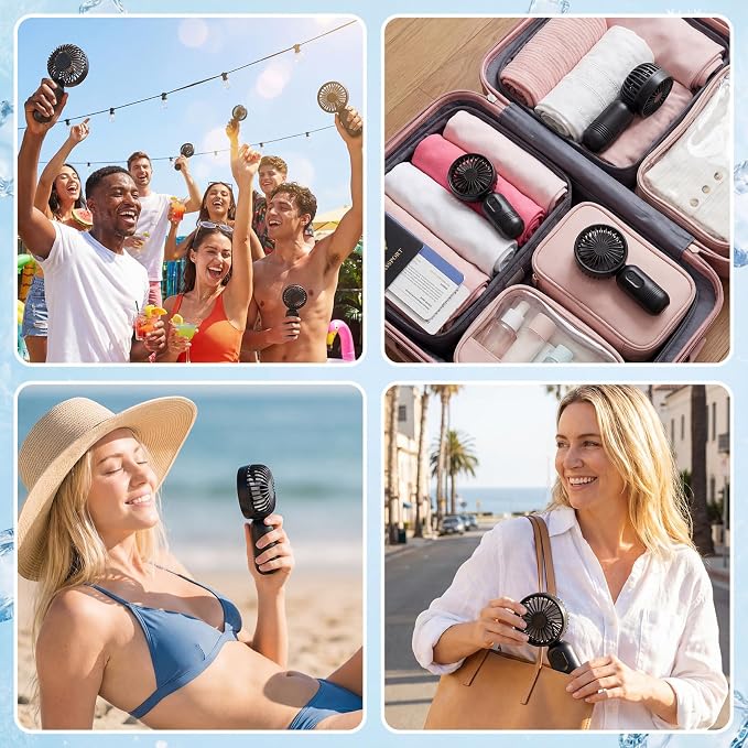 Rossesay 96 Pcs Mini Portable Fan Bulk Cute Handheld Lightweight Small Little Personal Hand Eyelash Fan 3 Speeds USB Rechargeable for Women Men Indoor Outdoor Makeup Travel (Black)
