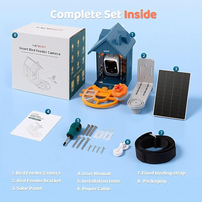 Smart Bird Feeder with Camera Solar Powered, 2.4G Camera Bird Feeders for Outside, 2K HD Video Live Stream, AI Identification 11000+ Bird Species, Ideal Gifts for Bird Lovers