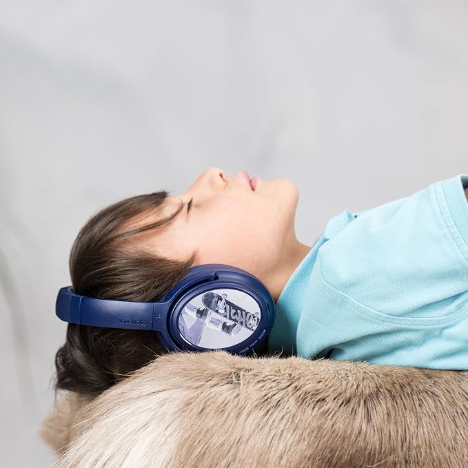 BuddyPhones Cosmos Fun | Wired or Wireless Foldable ANC Bluetooth Headphones + Microphone - SafeAudio Volume-Limiting Options, for Toddlers to Young Adults (Blue)