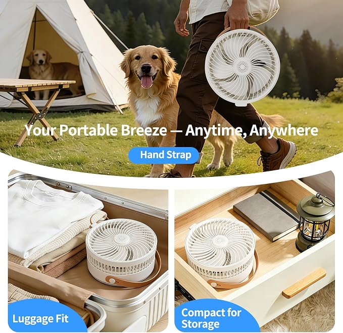 Portable Fan Rechargeable with Scent Function – Foldable & Extendable 3.4ft, 7200mAh Rechargeable Battery, 90° Oscillation & 4-Speed Adjustable, Desk & Floor Fan for Bedroom, Office, Travel, Quiet