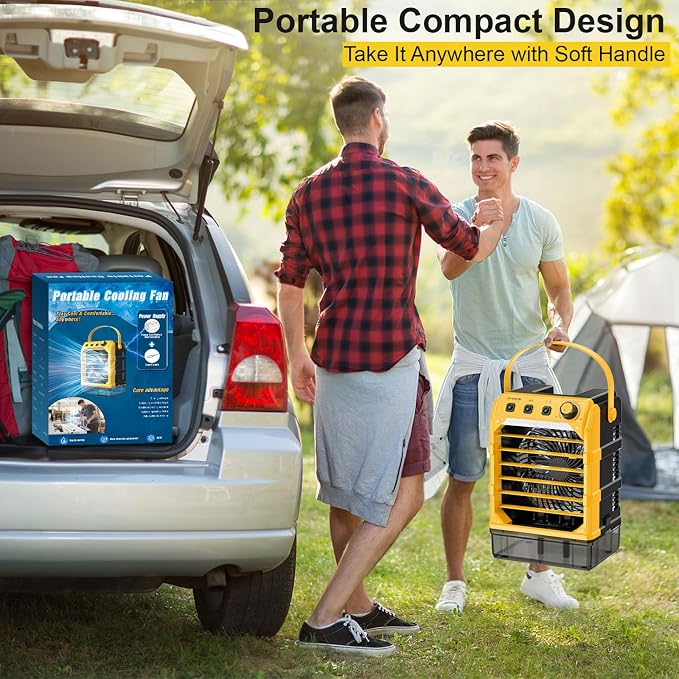 Portable Misting Fan Compatible for Dewalt 20v 60v Battery(NO Battery), Water Misting Fan With TYPE C Cable, 1.6L Water Tank, 8H Timer, Variable Wind Speed & LED Light For Jobsite Patio Outdoor