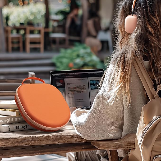 Smart Case for New Apple AirPods Max Supports Sleep Mode, Hard Organizer Portable Carry Travel Cover Storage Bag (Orange)