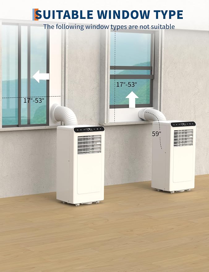 8,000 BTU Portable Air Conditioner, 4-In-1 Portable AC Units for Rooms with Fan, Dehumidifier, Cools Up to 350 Sq.Ft. Room Air Conditioner, Remote, Auto Swing, Quite Opration, Timer, Black Top