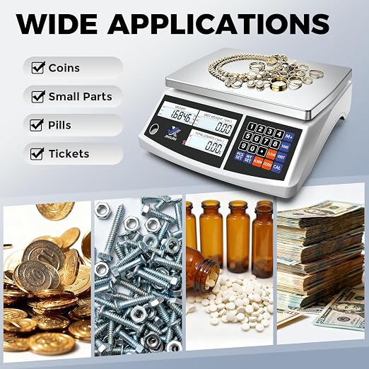 Industrial Counting Scale 66lb/30kg x 0.5g Digital Inventory Scale for Small Parts Coins Jewelry, lb/g/kg/oz Electronic Bench Scale Precision Gram Scale with LCD Backlight Display Batteries AC Adapter