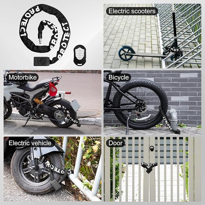 Bike Lock with Alarm ā 110dB Anti-Theft Bike Alarm, 4FT x 8mm Heavy Duty Chain with Keys for Bicycle/E-Scooter/Motorcycle