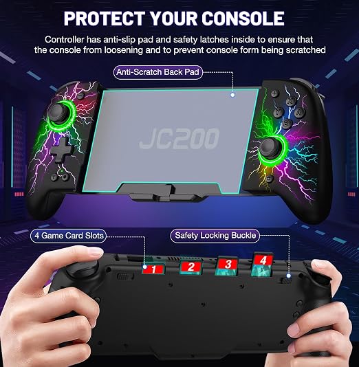 Gammeefy Switch Controller – Hall Effect Joysticks & Enhanced Grip – One Piece Switch Joypad Replacement Switch Pro Controller with 8-Color RGB Lighting, Turbo, Macros - Lightning, 6.2"/7"