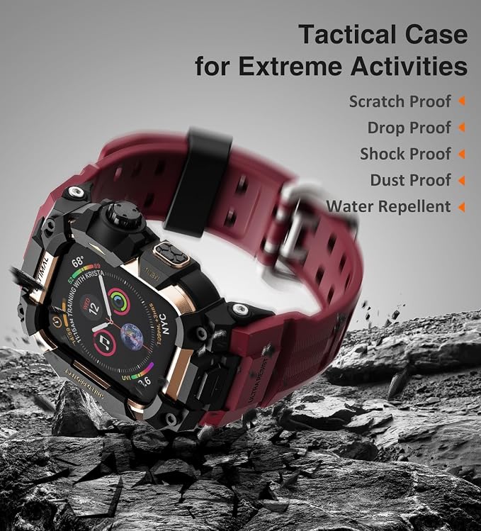 ULTIMAL Rugged Case with Band for Apple Watch 44mm,Compatible with Apple Watch Series SE 3/SE 2/SE Generation/6/5/4, Military Grade Shockproof Bumper Cover for iWatch Tactical Band Men (44mm,Red)