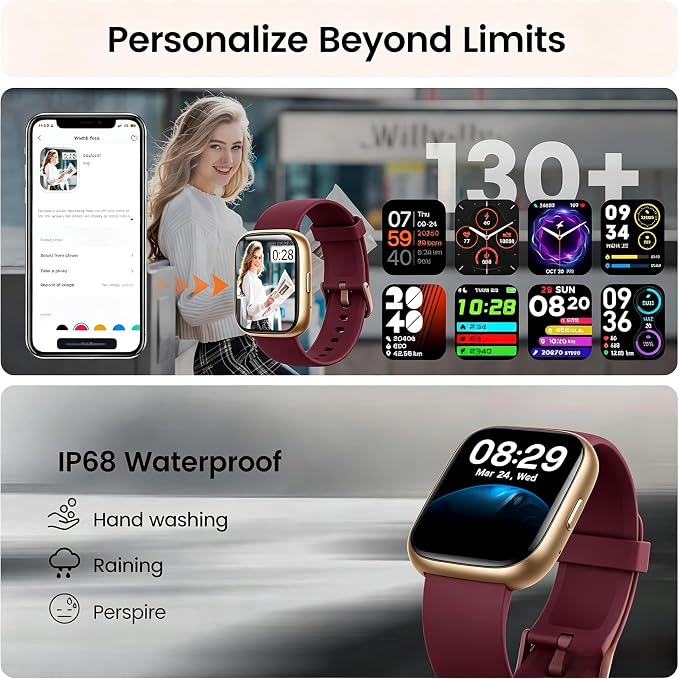 Smart Watch with Alexa Built-in, 1.83" Touchscreen Fitness Tracker with Bluetooth Call, Fitness Watch with Heart Rate/Sleep Monitor/120+ Sports, IP68 Waterproof Smartwatch for Android iOS, Burgundy