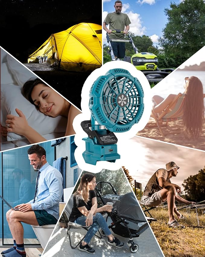 Taingwei Portable Clip on Fan for Makita 18v Battery,Battery Powered Stroller Fan with 3 Energy Efficient Speed Settings for Bedroom,Outdoor,Camping and Job Site(Tool Only)