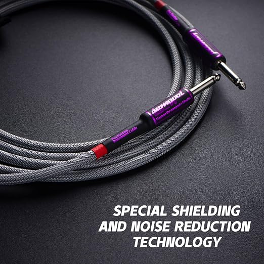 10ft Guitar Cable, 1/4 Inch Straight/Straight Instrument Cable, Electric Cord Amp Cord for Bass Guitar Amp and Instruments (CC Silver Gray Braided)