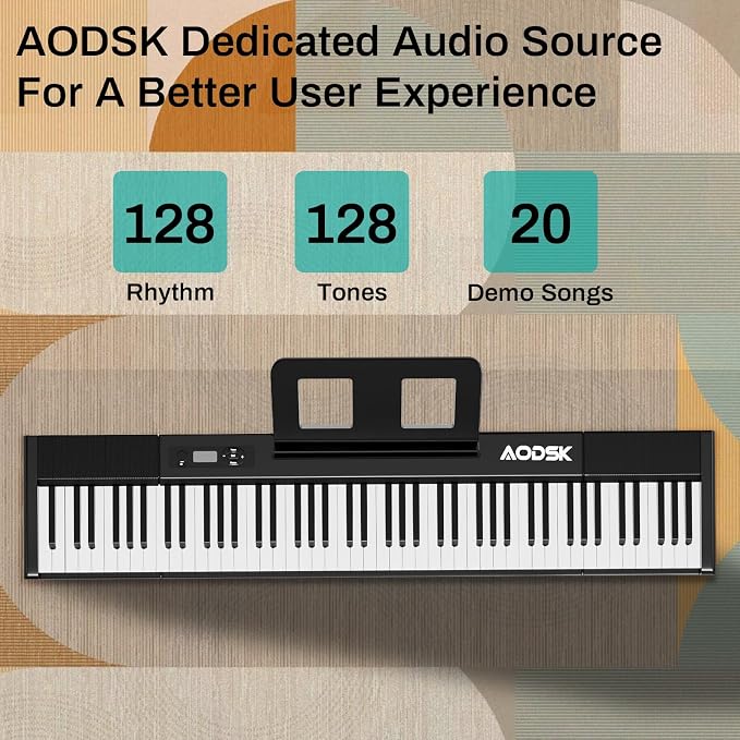 Aodsk 88 Key keyboard piano, Portable Digital Piano for Beginners,128 Tone,128 Rhythm, 20 Demo Song, with Sustain Pedal, Carrying Case, Complimentary Online Piano Lessons