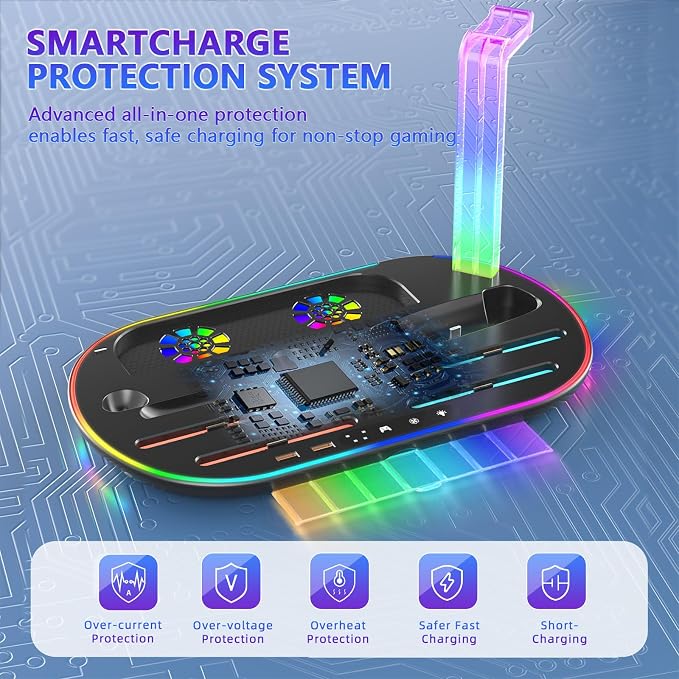 Charging Station for Switch 2 with Cooling Fan DOBEWINGDELOU Controller Charger for JoyCons and Pro Dock Stand with RGB Light 2 USB Ports 7 Game Card Slots LED Indicators