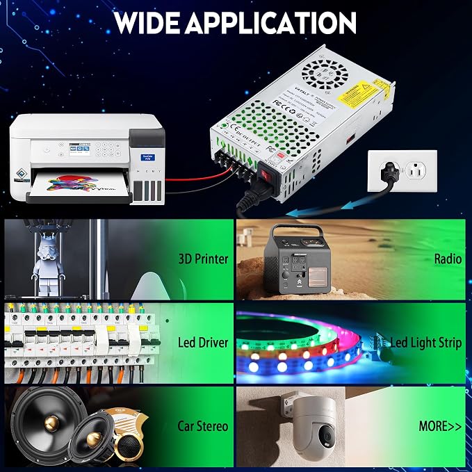VAYALT DC 60V 10A 600W Switching Power Supply, 110V/220V AC to DC Converter, Universal Regulated Switching, 60V Power Supply for CCTV Camera System, 3D Printer, LED Strip, Computer Project