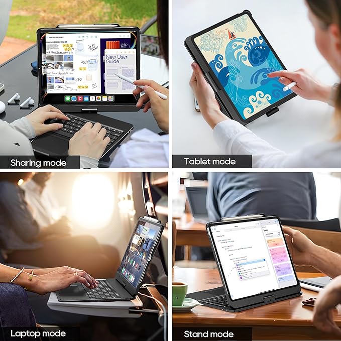 Keyboard Case for iPad Air 13-inch M4 M3 M2 & iPad Pro 13 inch M5 M4 & iPad Pro 12.9-inch 6th 5th 4th 3rd Gen: Wireless 360 Rotating, Trackpad Backlit Pencil Holder, Black