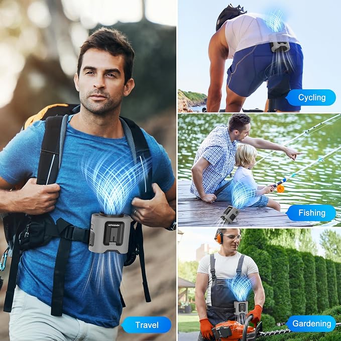 KITWLEMEN Portable Waist Fan, Father Day Gifts for Husband Dad, Blue Collar Worker Belt Clip Fan with Light, Essentials for Camping Gardening, 67H 14500RPM Rechargeable Cooling Gadgets for Men 2026