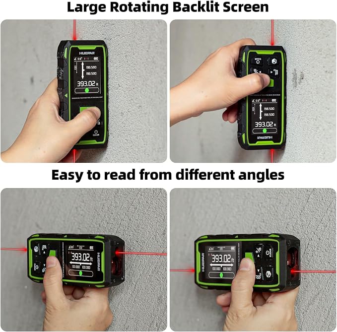 Huepar Professional 656ft/200M Dual Laser Distance Measuring Tool, 5 Years Warranty. Rechargeable Laser Room Measure Devices, Bilateral Metro Laser Measurement Tool with Angle Sensor, Magnetic Back