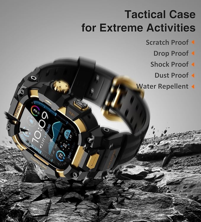 ULTIMAL Rugged Case with Band for Apple Watch 49mm,Compatible with Apple Watch Ultra 3/2/1, Military Grade Shockproof Bumper Cover for iWatch Tactical Band Men (49mm,Gold)