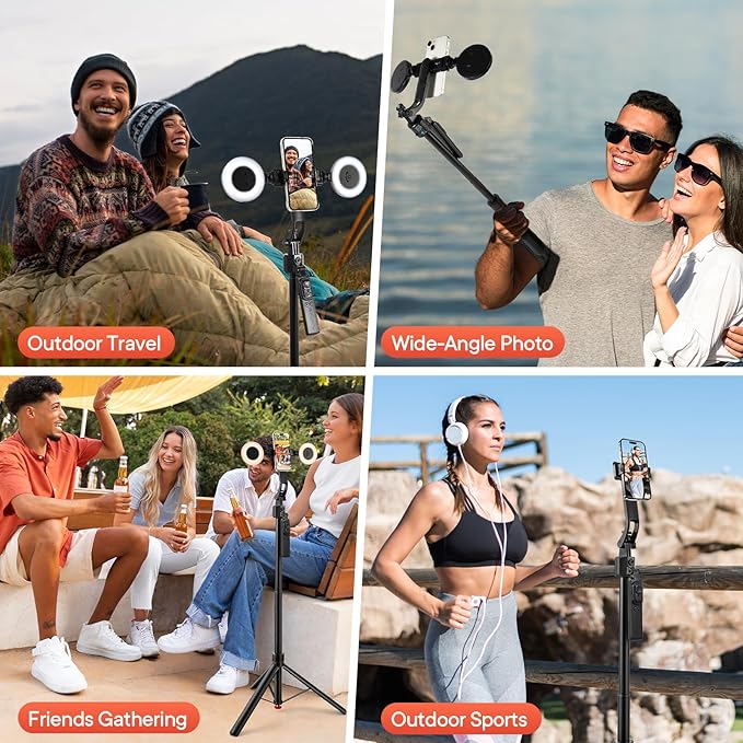 Vlogging Kit for iPhone/Android, 70”Auto Face Tracking Tripod Auto-Open Tripod Stand for iPhone with Light, Wireless Microphones with Remote, YouTube Starter kit for TikTok, Vlogging