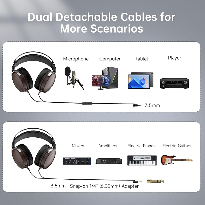 Wired Studio Headphones with 32Ω, Professional Over-Ear Monitor Headset for Recording Mixing DJ Podcast Audiophile, Detachable Cables & Comfortable Protein Leather, Stereo for Computer Guitar Amp