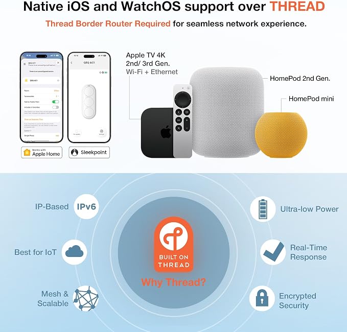 Airversa Smart HomeKit Button Controller, 3-Button Smart Switch, Works with Apple Home over Thread (Home Hub Needed), HomeKit Trigger, Apple Home Ecosystem Exclusive QliQ AC1 White-2 Packs