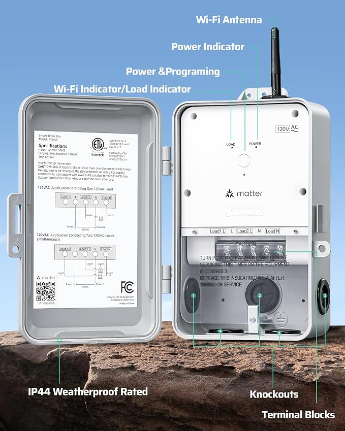 DEWENWILS Matter Pool Pump Timer, Matter Certified Hub Required, 120V 2HP 40A Heavy Duty Timer Box, Works with Apple HomeKit, Amazon Alexa, Google Home, SmartThings, ETL Listed, 2.4GHz WiFi Only
