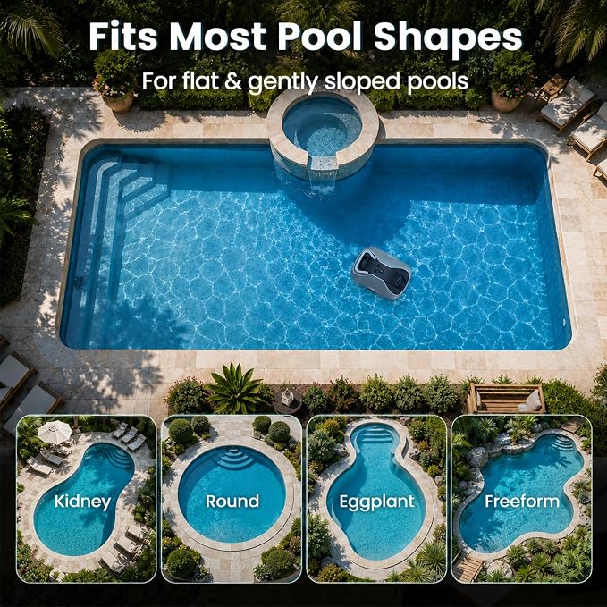 Robotic Pool Cleaner, Cordless Pool Vacuum for Above Ground & Inground Pools, 200mins Runtime Automatic Pool Vacuum Robot for Leaves & Dirt, Powerful Suction up to 2500 sq.ft, Self Parking-Teal
