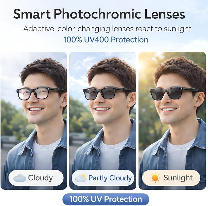 Smart Glasses with Camera, 1080P HD Video Recording Camera Glasses, Bluetooth Open-Ear Audio Smart Glasses, AI Voice Assistant, Dual Cameras, Touch Control for Driving, Cycling, Travel