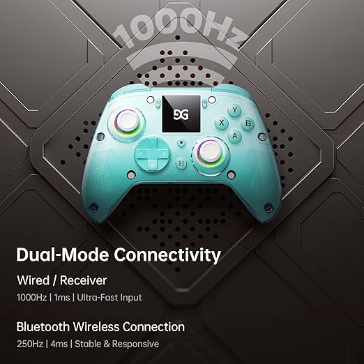 GUSGU G7 Wireless Gaming Controller with Interactive Screen, 1000Hz Polling Rate, Hall Joysticks & Triggers, 4 Programmable Buttons, Compatible with PC, Switch1, PS4, iOS, Android, Green