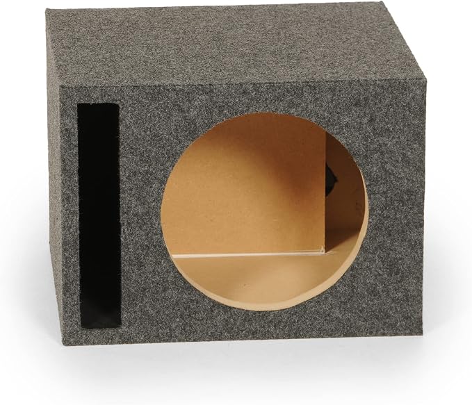 QPower Single Car Audio Subwoofer Box with Vented Design, Fits Most 12-Inch Subwoofers – Deep Bass MDF Enclosure for with Charcoal Gray Carpet, Tuned to 42 Hertz, 1.65 Cu Ft Air Space