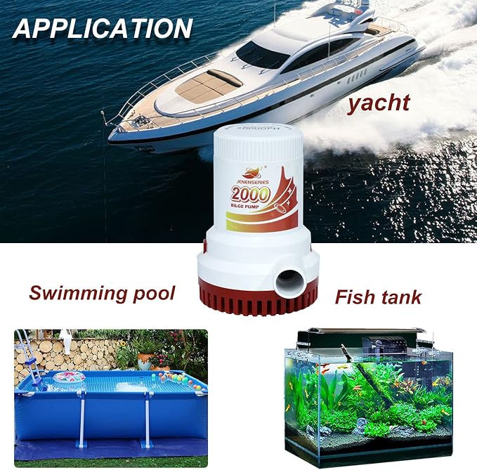 Submersible Boat 2000GPH Bilge Water Pump 12v DC water pump with float switch suitable for ferry, yacht, marine and garden drainage system (2000GPH)