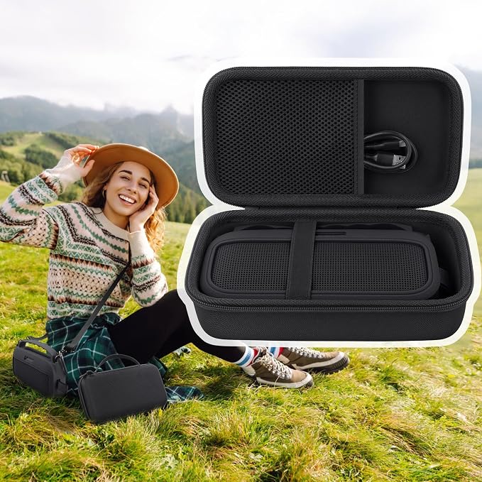 co2CREA Hard Case and Silicone Case Replacement for Bose New SoundLink Flex 2nd Gen/Bose SoundLink Flex Bluetooth Portable Speaker, Protective Case with Carabiner and Shoulder Strap (Black Case)