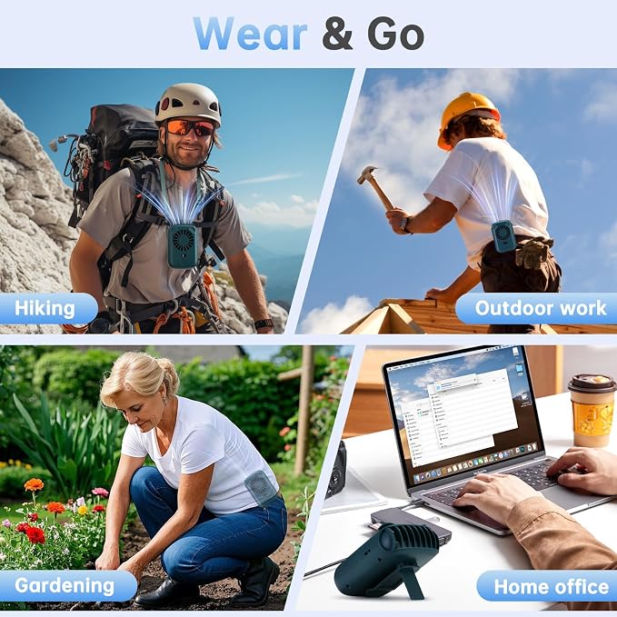 2025 AI portable neck hanging fan can charge mobile phones, 4-speed, powerful turbo airflow, with lighting, personal chest fan can work for up to 50 hours, hands-free neck wearable and portable