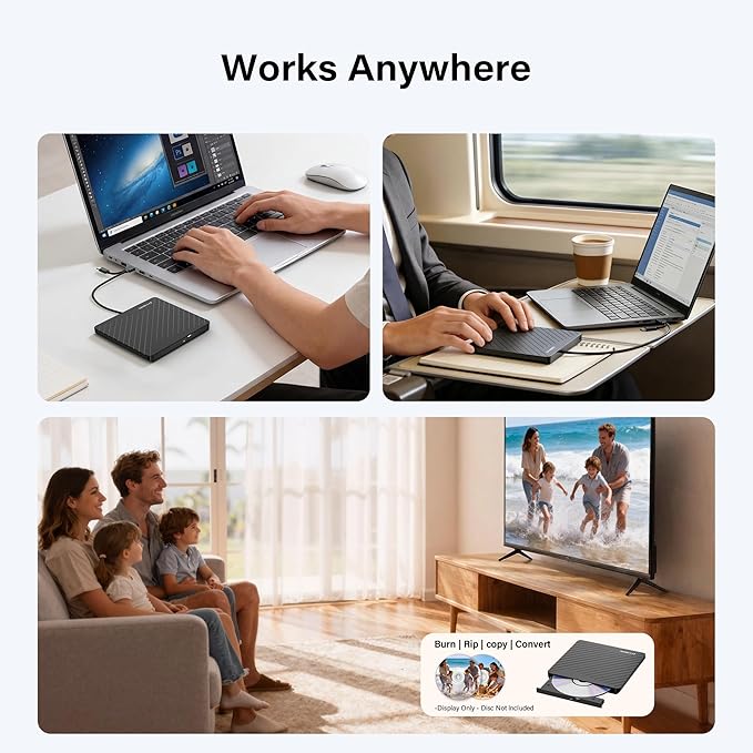 Amicool External USB-C USB 3.0 CD/DVD Drive Burner +/-RW, Ultra-Slim Portable DVD Player Writer Reader for Mac iMac MacBook, Windows 11/10/8 Linux, Laptop Desktop PC Computer Optical Drive