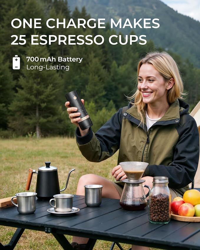 FORLIM Portable Electric Coffee Grinder, Cordless Rechargeable Coffee Bean Grinder with 80 Scale Precise Grinding Settings, Double-Click Start, 10-Blade Burr Coffee Grinders, Clog‑Protection