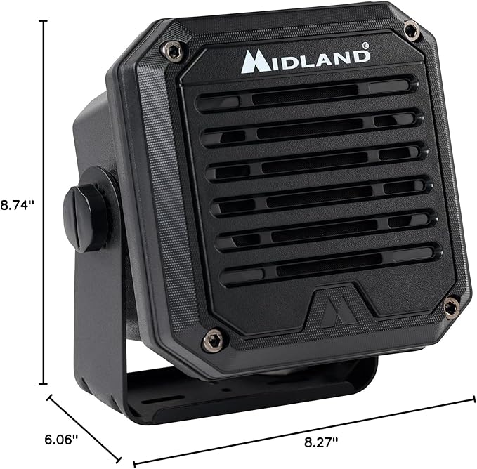 Midland- SPK100 Heavy-Duty 20W External Speaker - 180 Degrees Swivel Base Bracket Works with All CB and MXT Radios 8-OHM Sound System 3.5mm Audio Plug - Easy Installation Waterproof Design