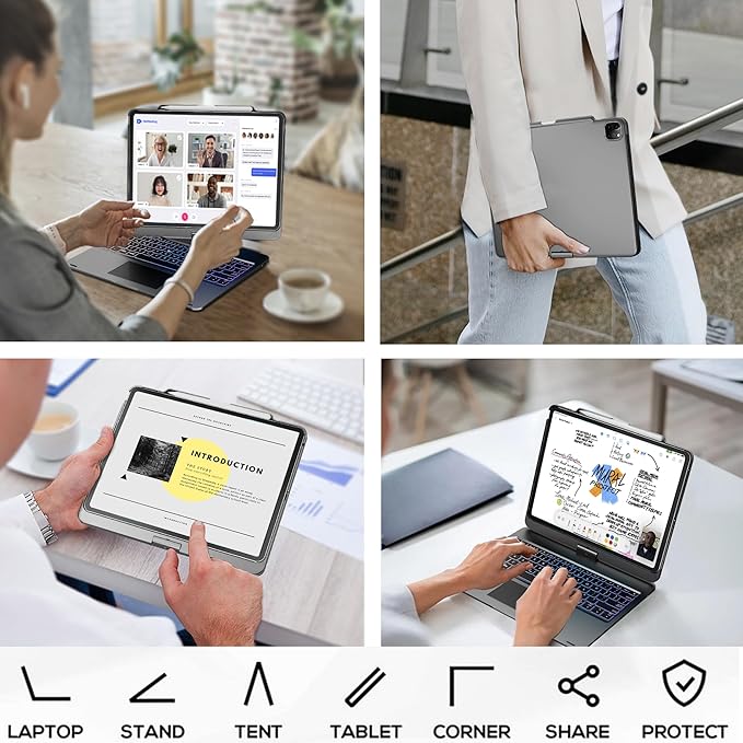 edaiser Swivel Keyboard Case for Apple 2026 iPad Air 13-inch M4 M3 M2, iPad Pro 13 inch (M4 M5), iPad Pro 12.9-inch 6th-3rd Gen; 360ยฐ Rotatable Cover with Pencil Holder, Trackpad, Backlit, Space Gray