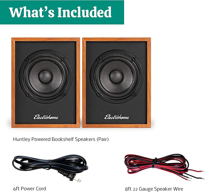 Electrohome Huntley Powered Bookshelf Speakers with Built-in Amplifier and 3" Drivers for Turntable, TV, PC and Wireless Music Streaming Featuring Bluetooth 5, RCA and Aux (EB10)