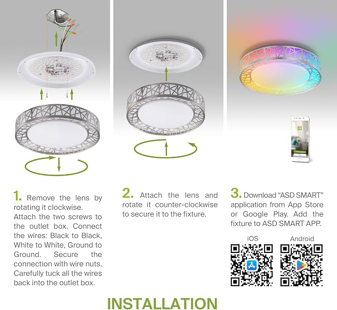 ASD 16 Inch Smart RGBW Flush Mount Ceiling Light with Remote - Brushed Nickel 28W 120V 2700-6500K Dimmable Ceiling Light Fixture, WiFi App Control RGB Lights, Alexa & Google Assistant - ETL, 4 Pack