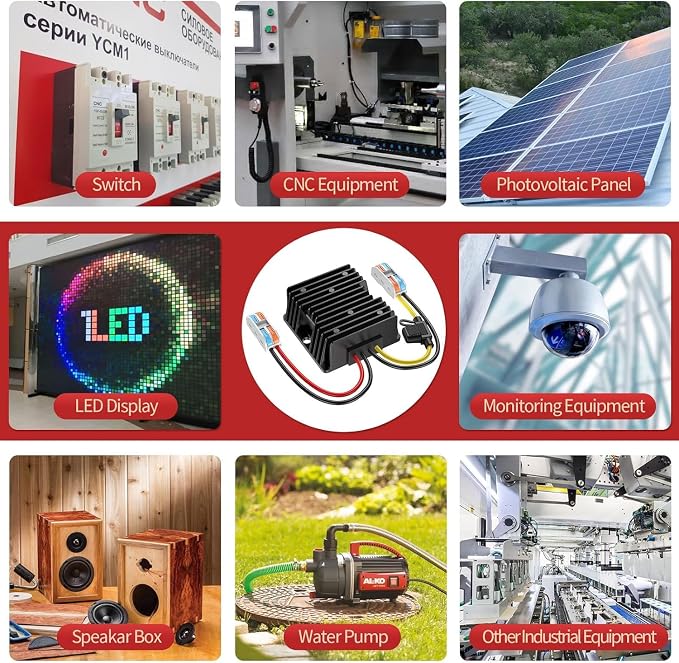 24V to 12V Converter 20A 240W with Fuse Waterproof and Wire Terminal Block, Step Down 20V to 12V, Safe for Golf Cart Truck Vehicle Boat Solar System (Accept DC 15-40V Inputs)