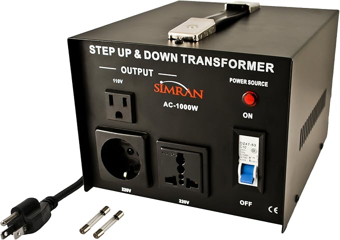 Simran AC-1000 Voltage Power Converter 110v 220v 240v Step up Down Transformer Worldwide Use,1000 Watt, Black