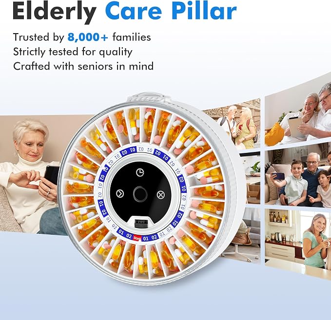 Windtrace® Bluetooth Automatic Pill Dispenser for Elderly with Alarm, Smart Pill Dispenser with 31-Slot, Fingerprint& Mechanical Dual Lock Medication Dispenser, Timed Dispenser Machine for Elderly