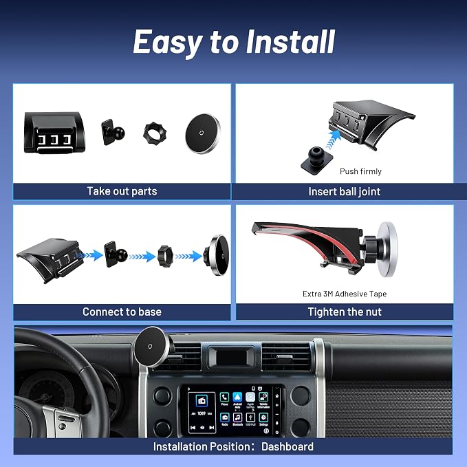 Car Phone Holder Mount for Toyota FJ Cruiser (2007-2013 2014), Magnetic Phone Holder, Magsafe Car Mount Charger, Dashboard Phone Holder, 15W Wireless Fast Charging for iPhone, Samsung & Google