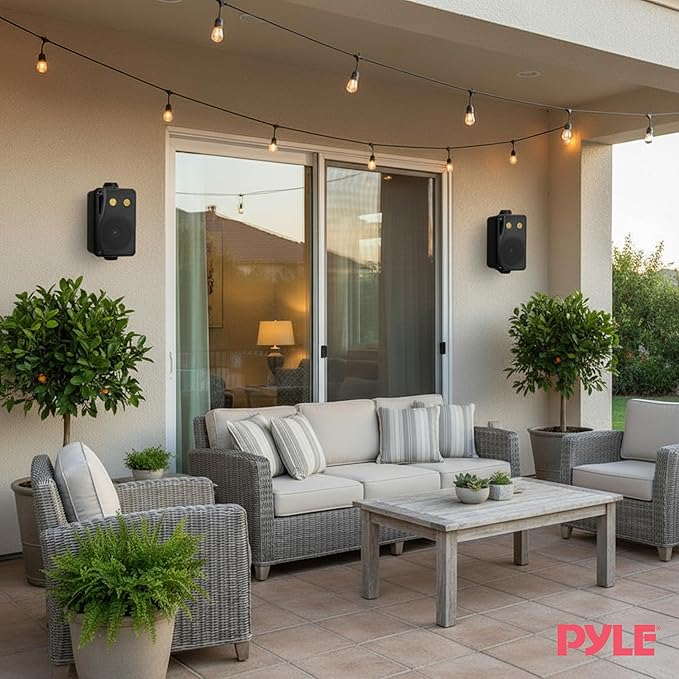 Pyle 200W Waterproof Outdoor Speaker | 3.5 Inch 3-Way Marine Speaker with Bass Reflex Vent, Rust-Proof Mesh Grills | Boat Speakers for Deck for Poolside and Marine Use, | Black