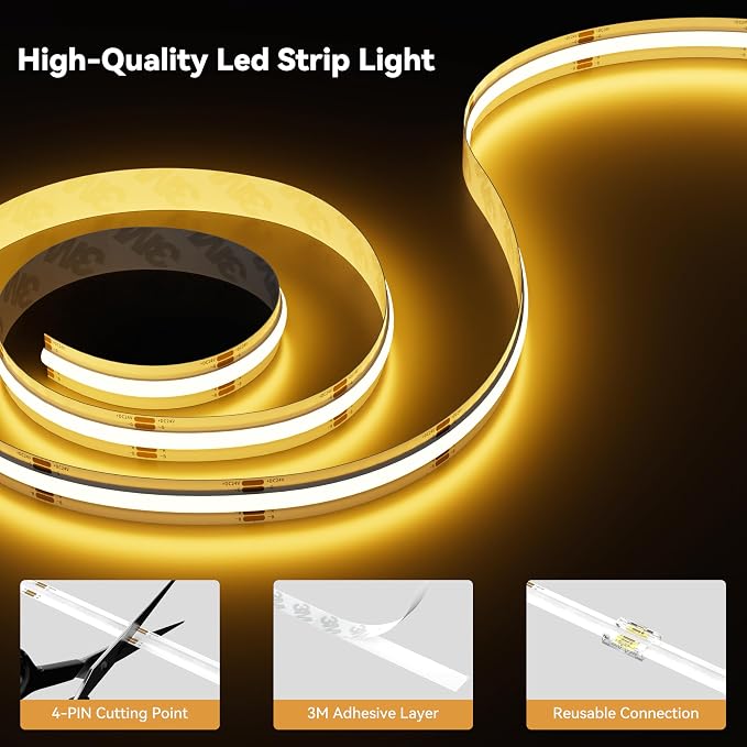 PAUTIX S-COB RGB LED Strip Light,UL-Listed COB LED 24V,Color Changing Strip Lights 20ft/6.1m,Multicolor Flexible Tape Lights with RF Remote for Bedroom,Kitchen,TV Backlight,Game Room,Home DIY Lighting