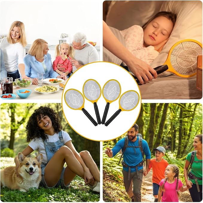 12 Pack Electric Fly Swatter Bulk Bug Zapper Rackets for Indoor Outdoor Insect Control Killer Bat Handheld Mosquito Swatter Battery Powered Electric Bug Killer for Home Patio Camping (Yellow)