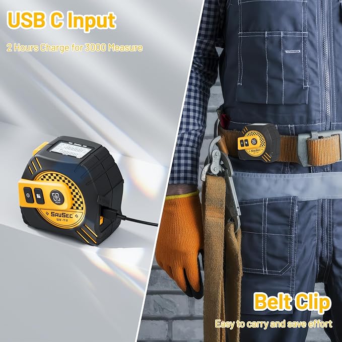 2 in 1 Laser Tape Measure, Rechargeable Laser Measure & 16ft Self-Locking Measuring Tape, Digital Laser Distance Meter with Pythagorean, Area, Volume Measuring, Unit Switchable
